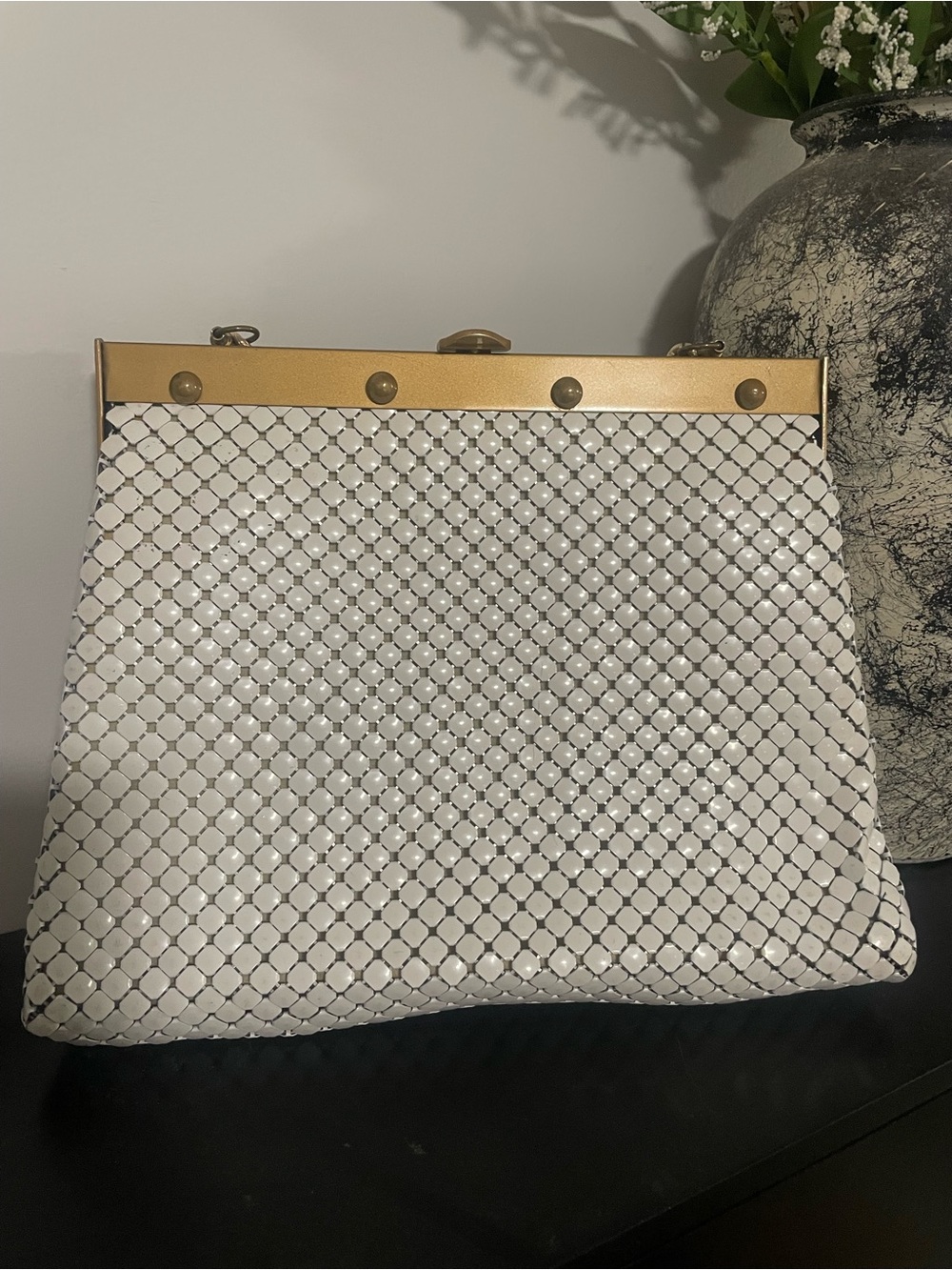 Vintage Whiting and Davis White Chainmail Structured Bag